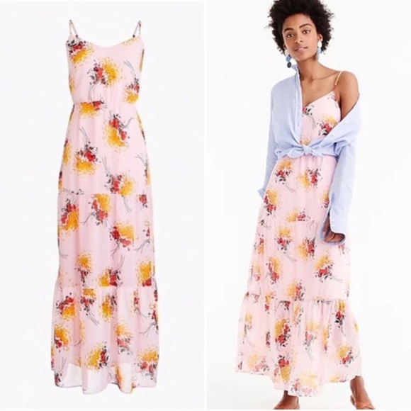 J. CREW MERCANTILE Floral Tiered Maxi Dress Sunburst Bouquet Size 12 - Picture 1 of 10